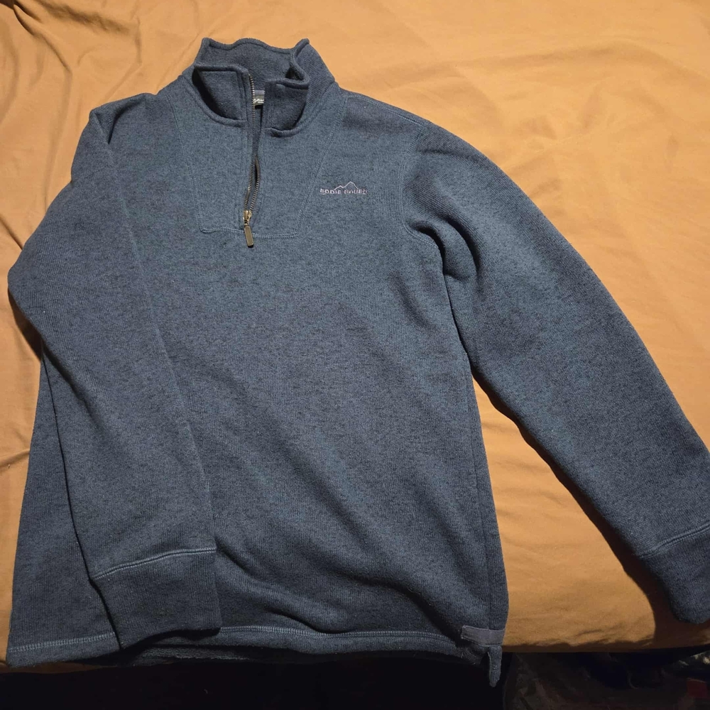 Eddie Bauer Men's Heathered Blue Zip-Up Sweater